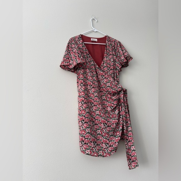 DRESS FORUM Floral-Print Satin Wrap Mini Dress - Picture 5 of 14